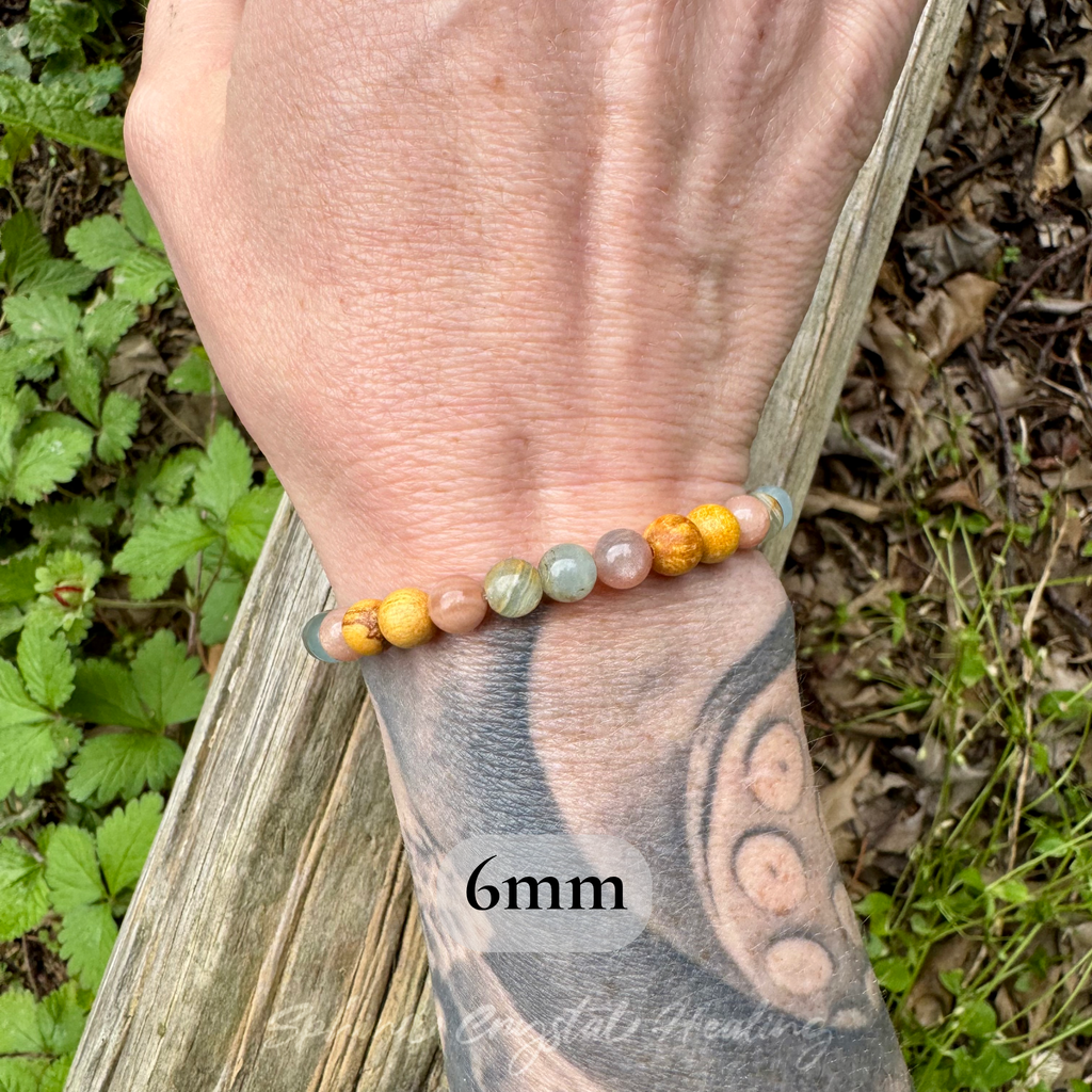 Goddess of the Ancient Sea • Lemurian Aquatine Calcite, Moonstone & Palo Santo Intuition Bracelet