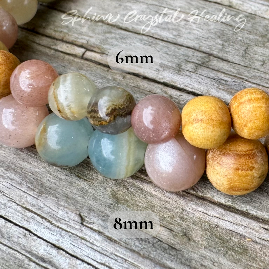 Goddess of the Ancient Sea • Lemurian Aquatine Calcite, Moonstone & Palo Santo Intuition Bracelet