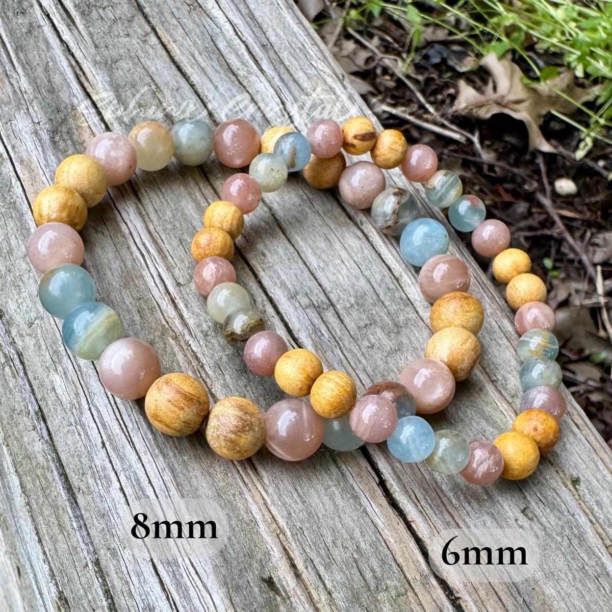 Goddess of the Ancient Sea • Lemurian Aquatine Calcite, Moonstone & Palo Santo Intuition Bracelet