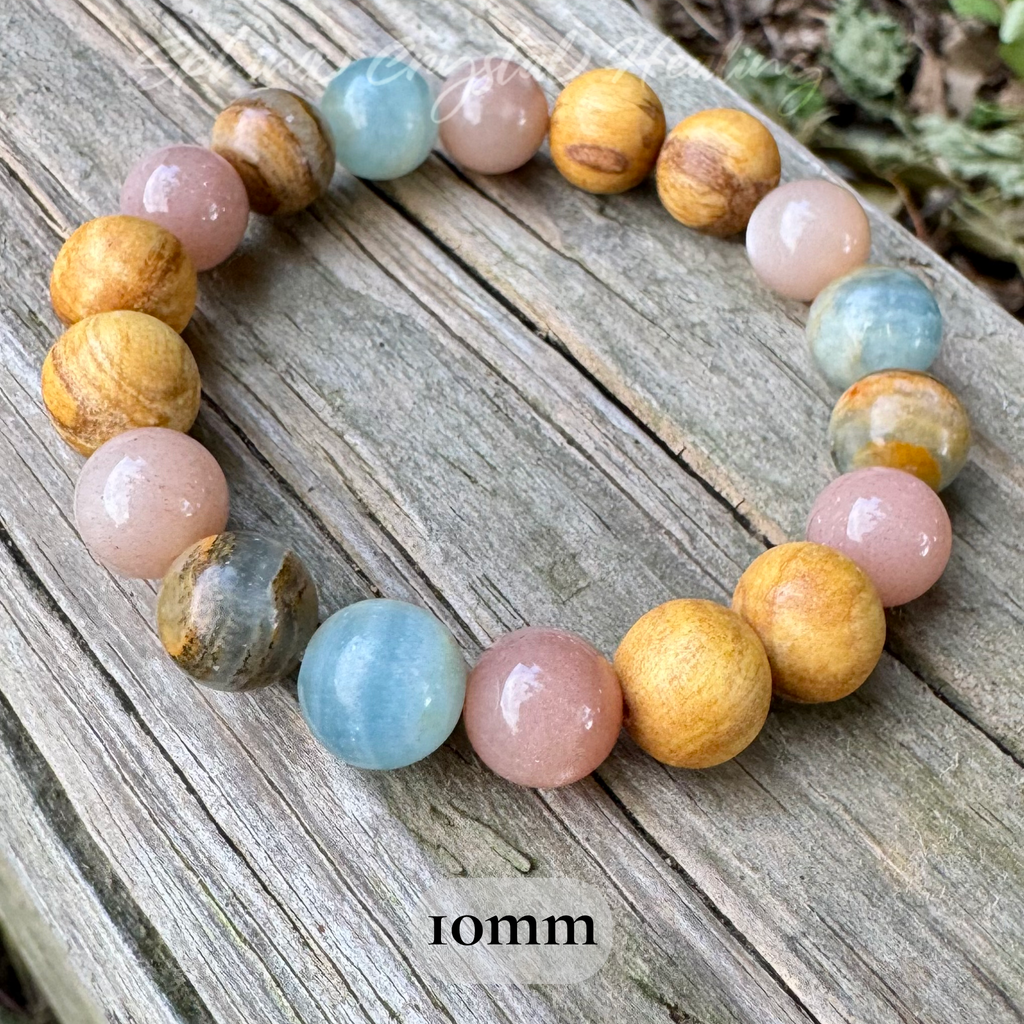 Goddess of the Ancient Sea • Lemurian Aquatine Calcite, Moonstone & Palo Santo Intuition Bracelet