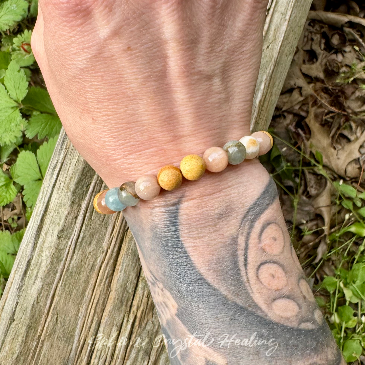 Goddess of the Ancient Sea • Lemurian Aquatine Calcite, Moonstone & Palo Santo Intuition Bracelet