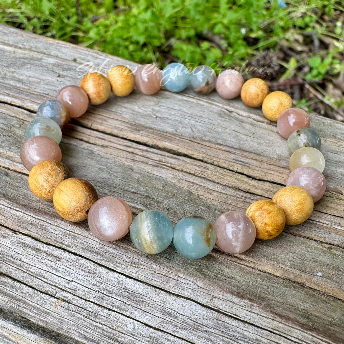 Goddess of the Ancient Sea • Lemurian Aquatine Calcite, Moonstone & Palo Santo Intuition Bracelet