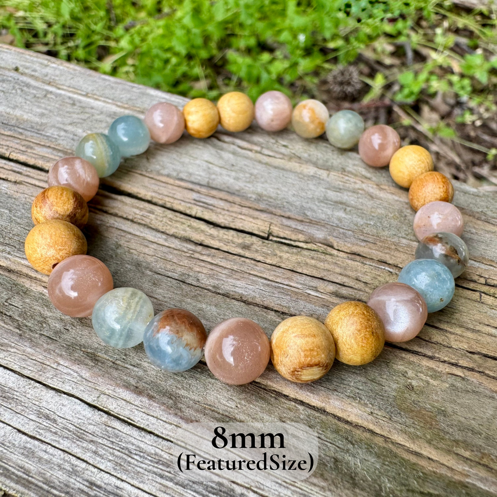 Goddess of the Ancient Sea • Lemurian Aquatine Calcite, Moonstone & Palo Santo Intuition Bracelet