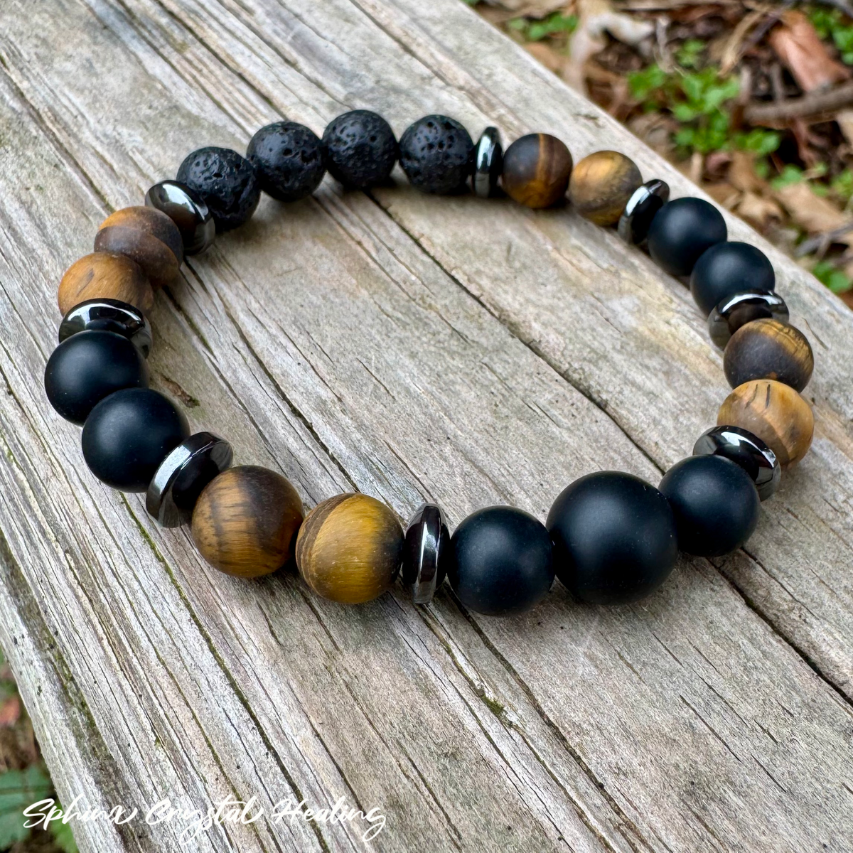 Battle Ropes • Tiger’s Eye, Black Onyx, Hematite & Lava Stone Strength Bracelet