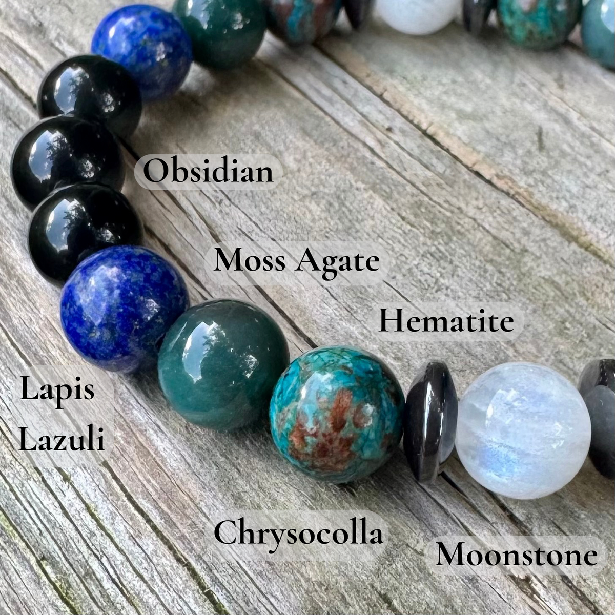 The Humble Virgo • Chrysocolla, Lapis, Moss Agate & Moonstone Zodiac Bracelet