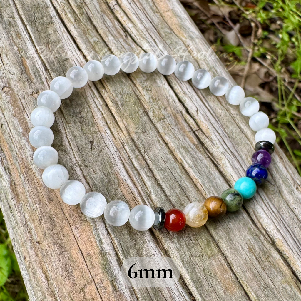 Chakra Alignment • Selenite, Bronzite & Seven Crystal Protection Bracelet