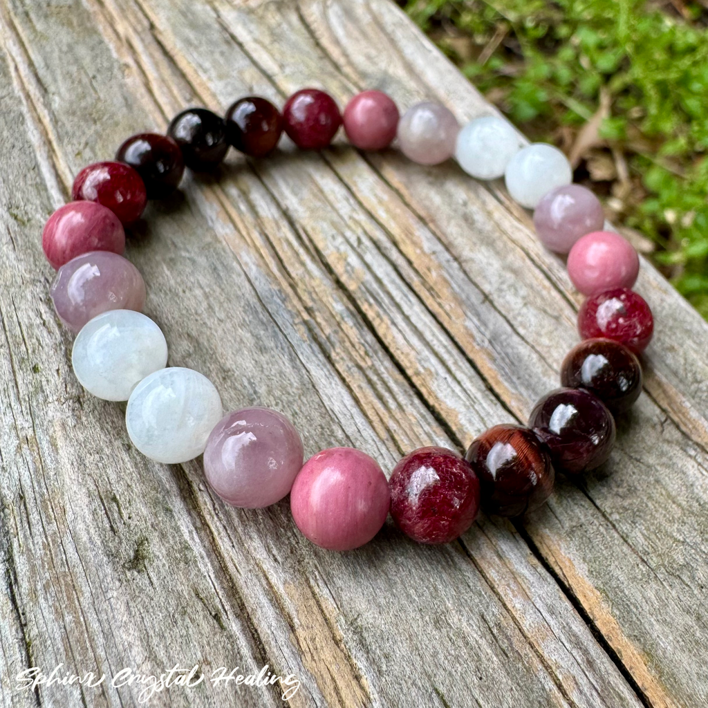 The Law of Attraction • Garnet, Ruby, Rose Quartz & Moonstone Manifest Love Bracelet