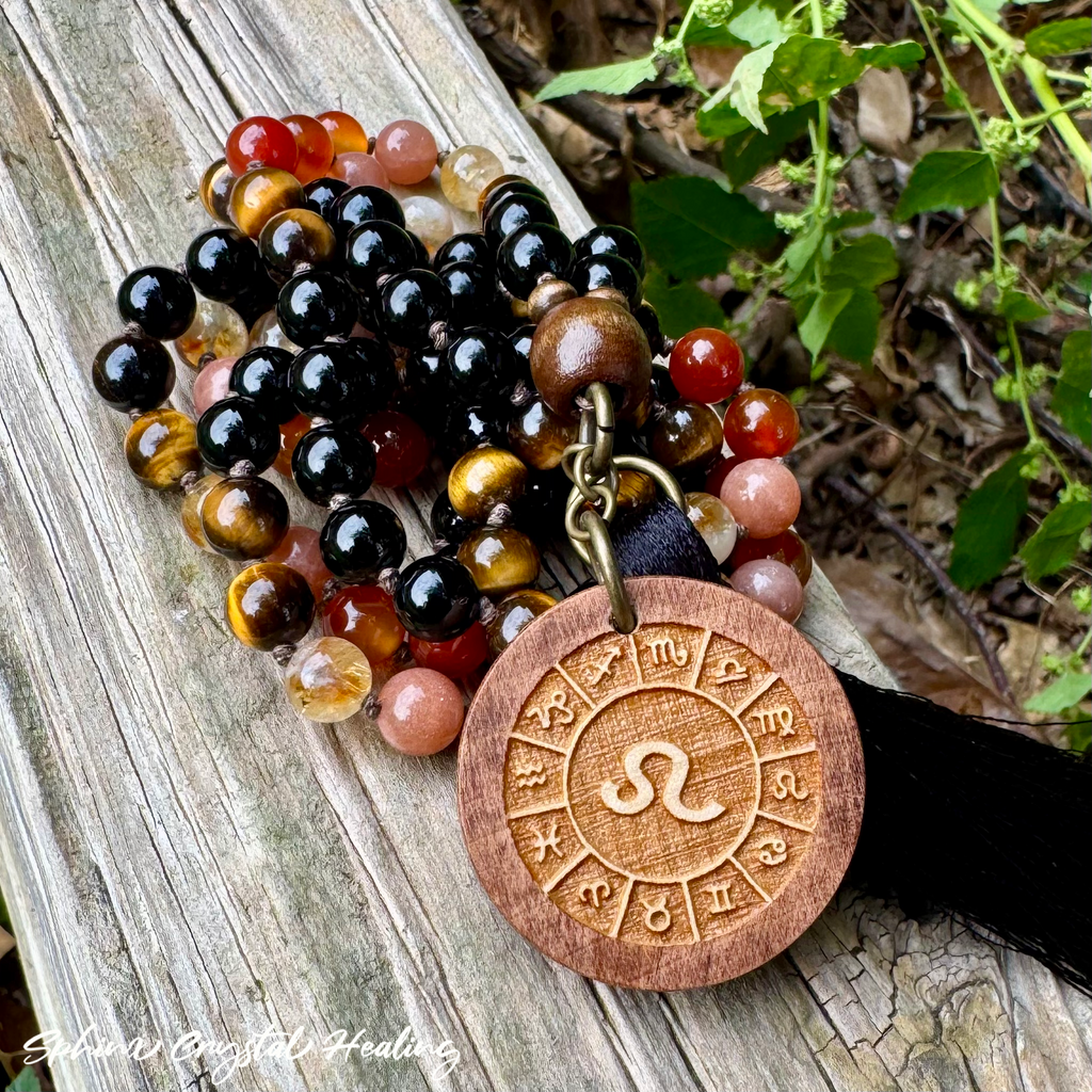 The Fearless Leo • Sunstone, Carnelian, Citrine & Tiger’s Eye Zodiac Mala Necklace