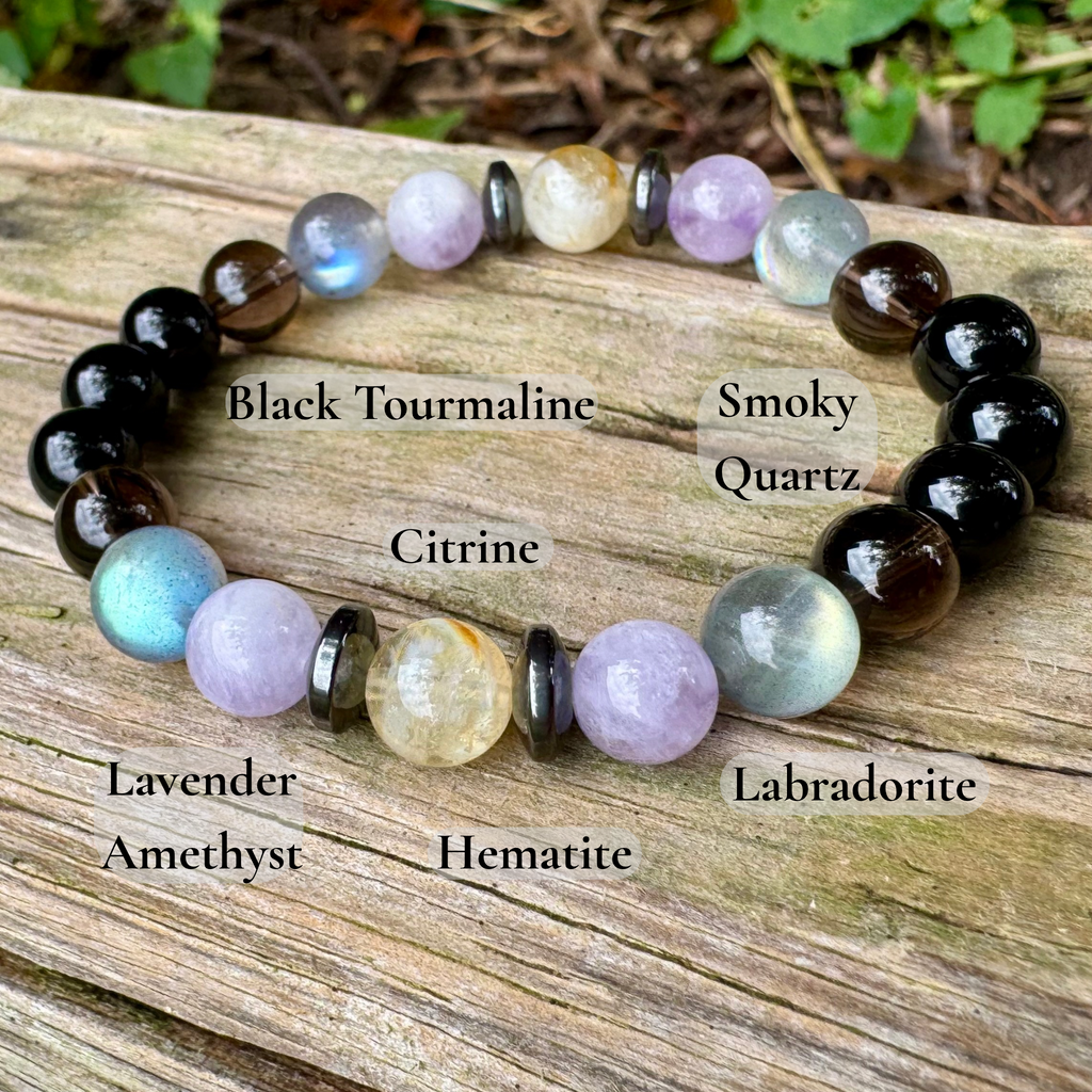 Libra Zodiac Crystal Bracelet • Energy Balance & Harmony • Labradorite, Citrine, Amethyst & Black Tourmaline