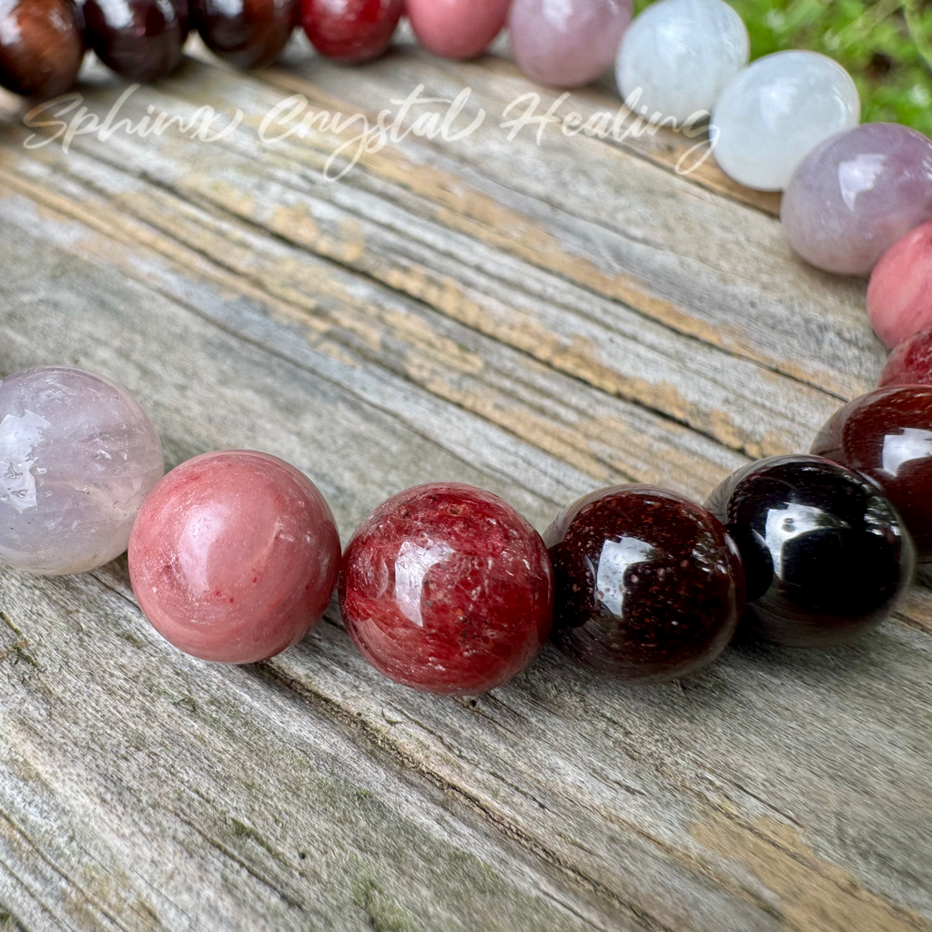 The Law of Attraction • Garnet, Ruby, Rose Quartz & Moonstone Manifest Love Bracelet