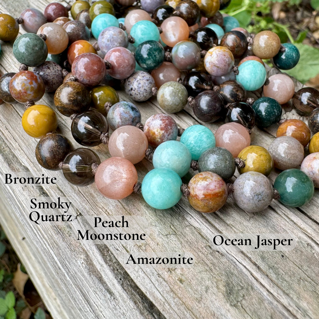 Chasing Butterflies • Amazonite, Peach Moonstone & Ocean Jasper Self Love Mala Necklace