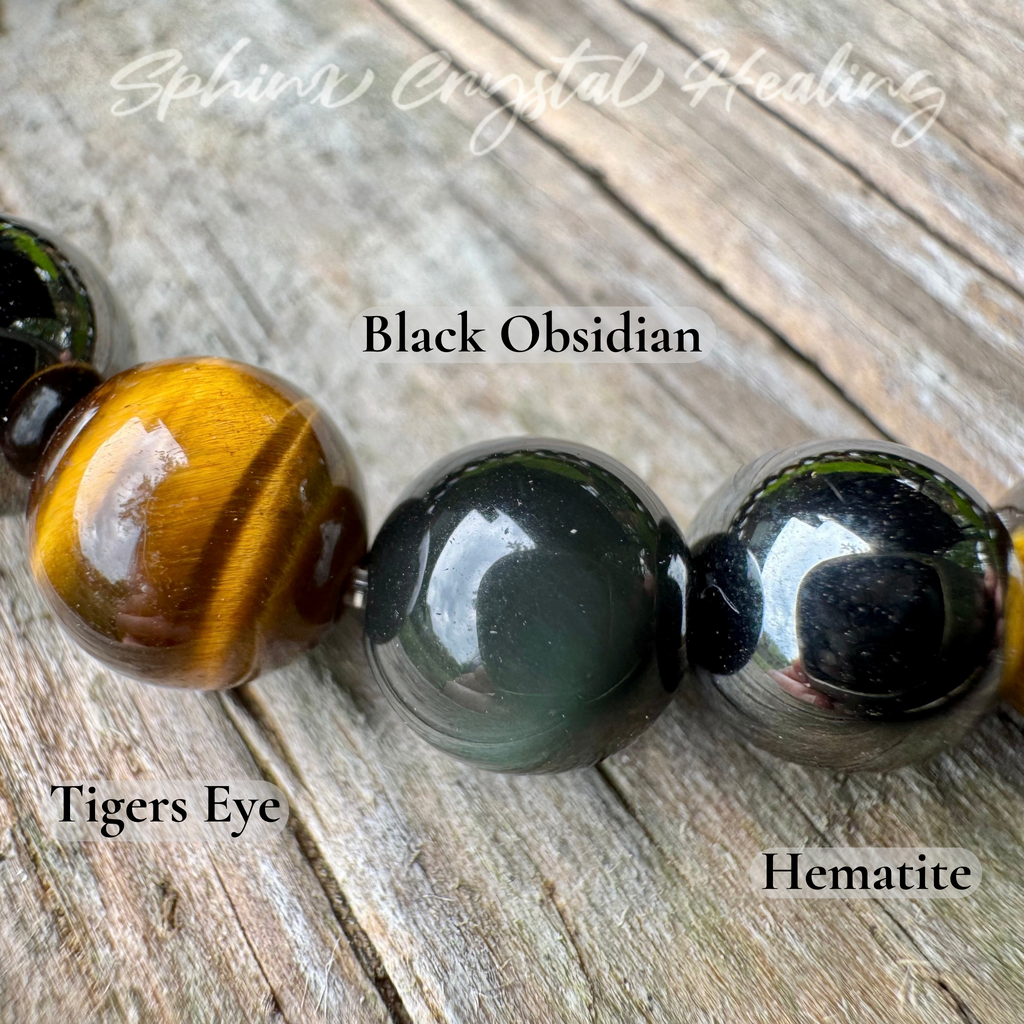 Triple Threat • Black Obsidian, Tiger’s Eye & Hematite Strength & Protection Bracelet