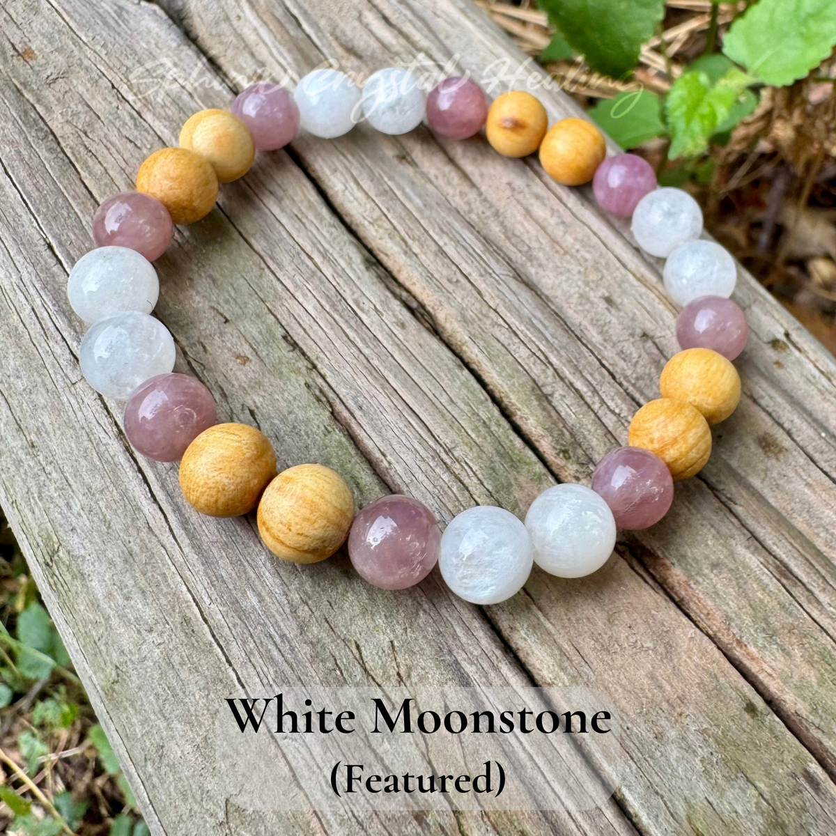 The Goddess of Love • Rose Quartz, Rainbow Moonstone & Palo Santo Self Love Bracelet