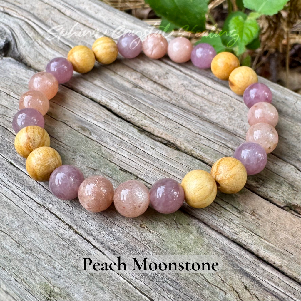The Goddess of Love • Rose Quartz, Rainbow Moonstone & Palo Santo Self Love Bracelet