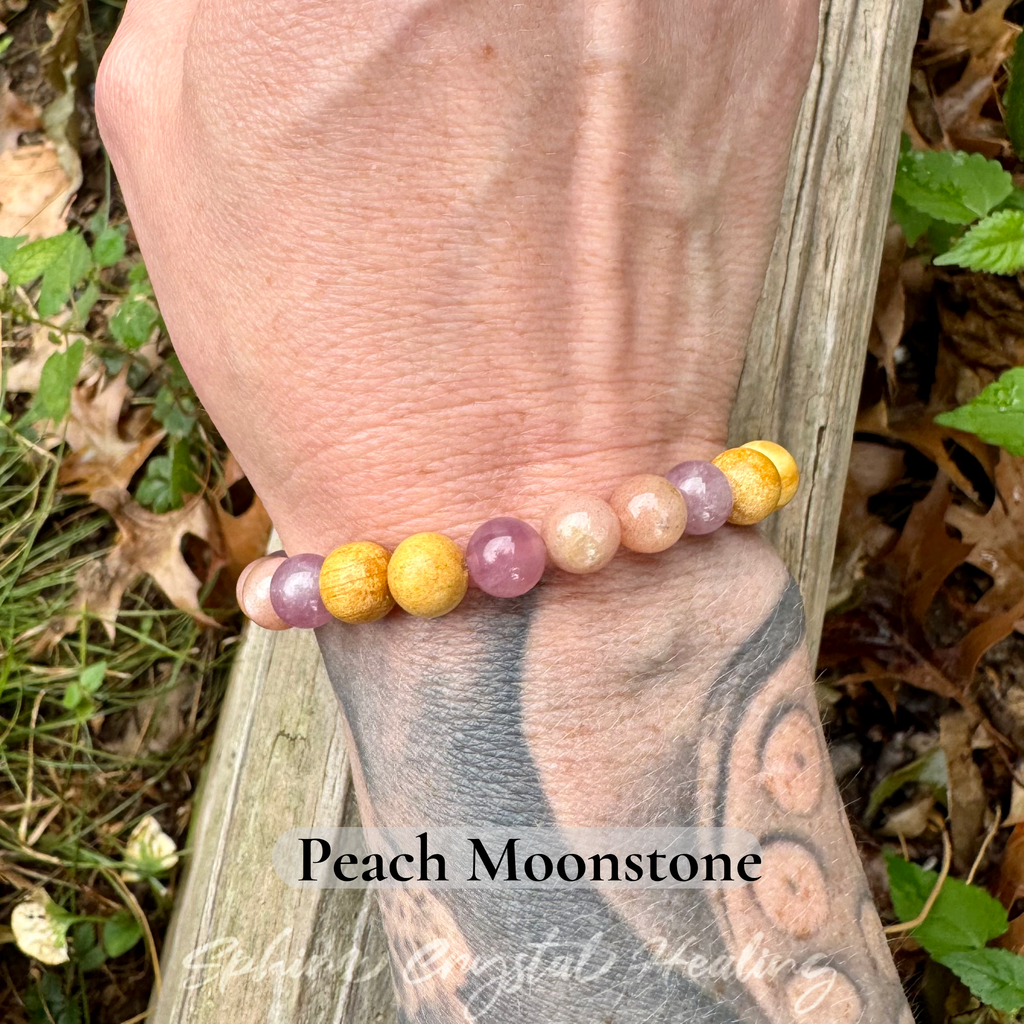 The Goddess of Love • Rose Quartz, Rainbow Moonstone & Palo Santo Self Love Bracelet