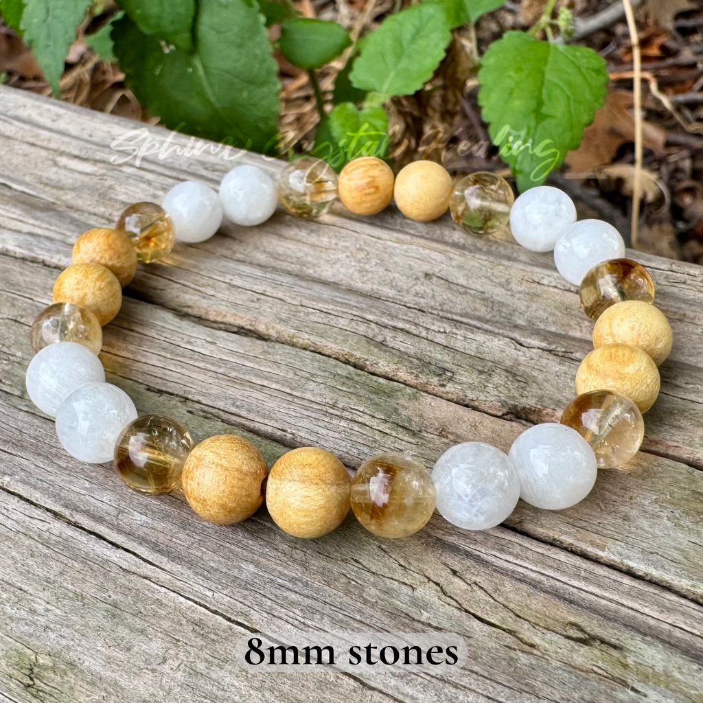 The Goddess of Sunshine • Citrine, Rainbow Moonstone & Palo Santo Positive Energy Bracelet