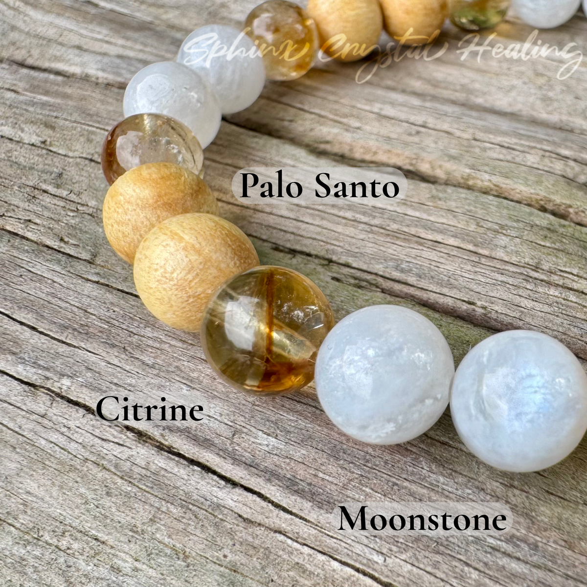 The Goddess of Sunshine • Citrine, Rainbow Moonstone & Palo Santo Positive Energy Bracelet