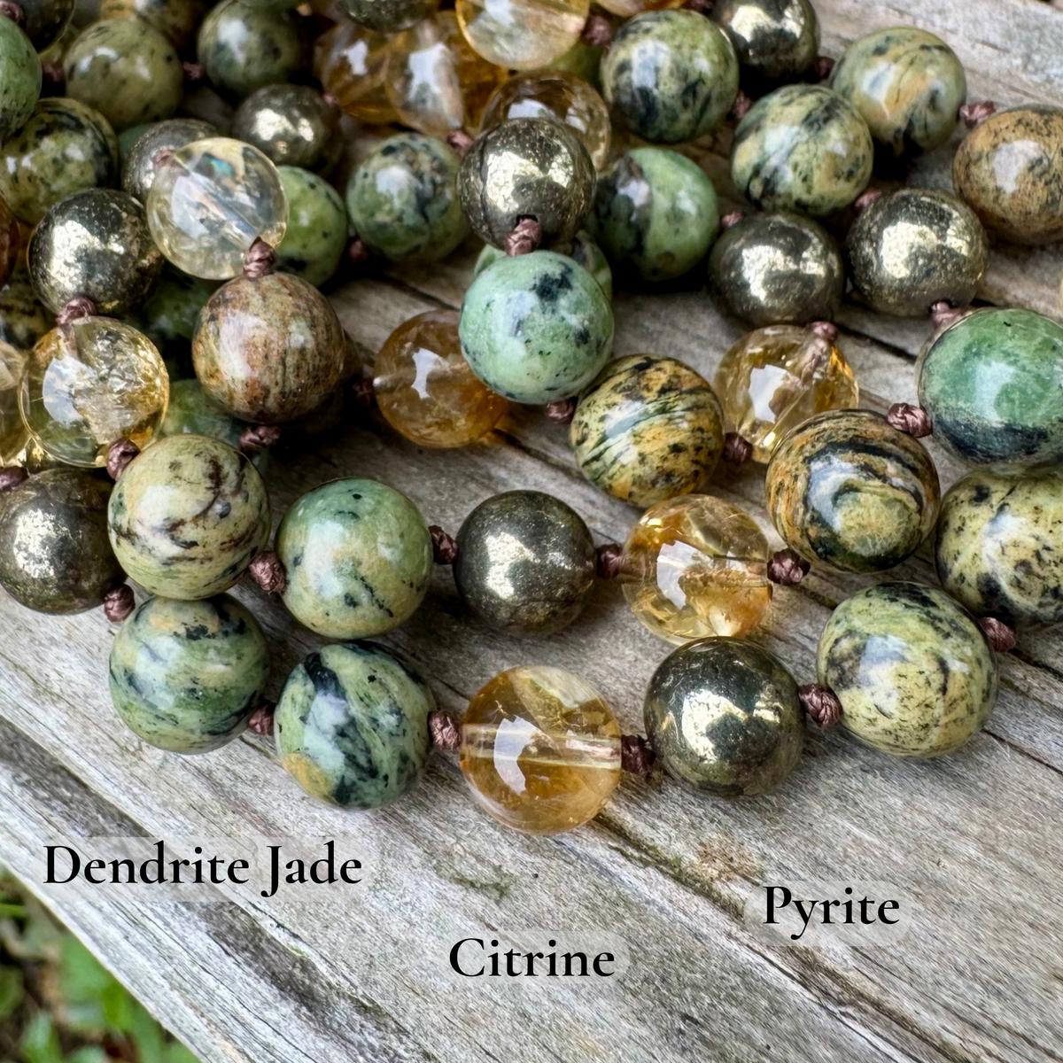 Seeds of Abundance • Citrine, Pyrite & Dendritic Jade Prosperity Mala Necklace