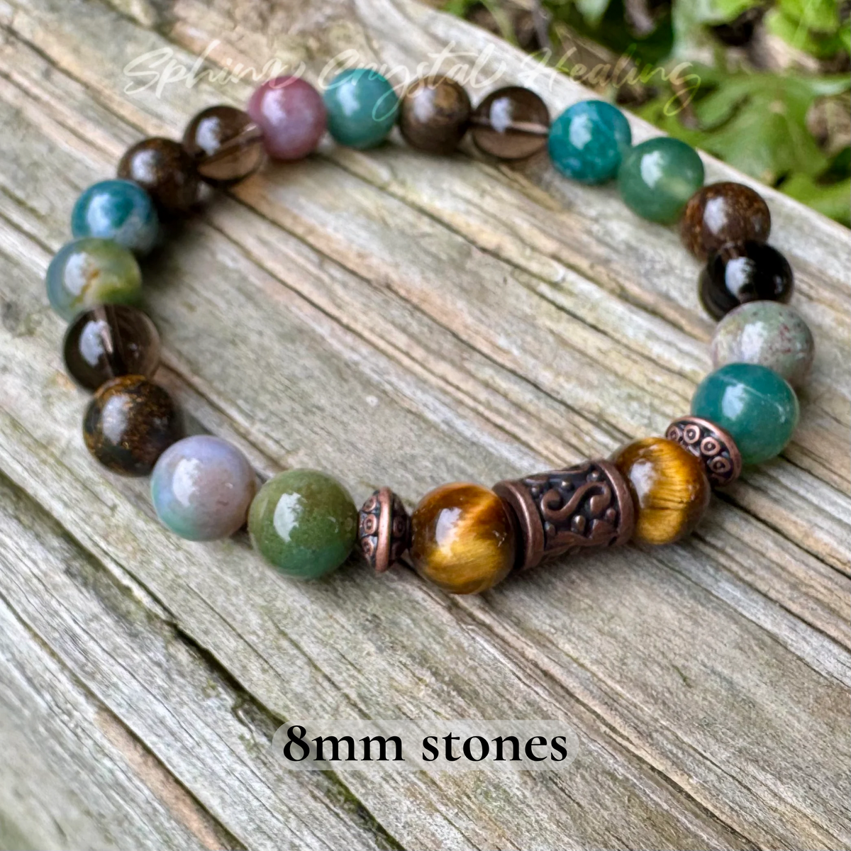 The Sagacious Mind • Indian Agate, Smoky Quartz, Bronzite & Tigers Eye Grounding Bracelet