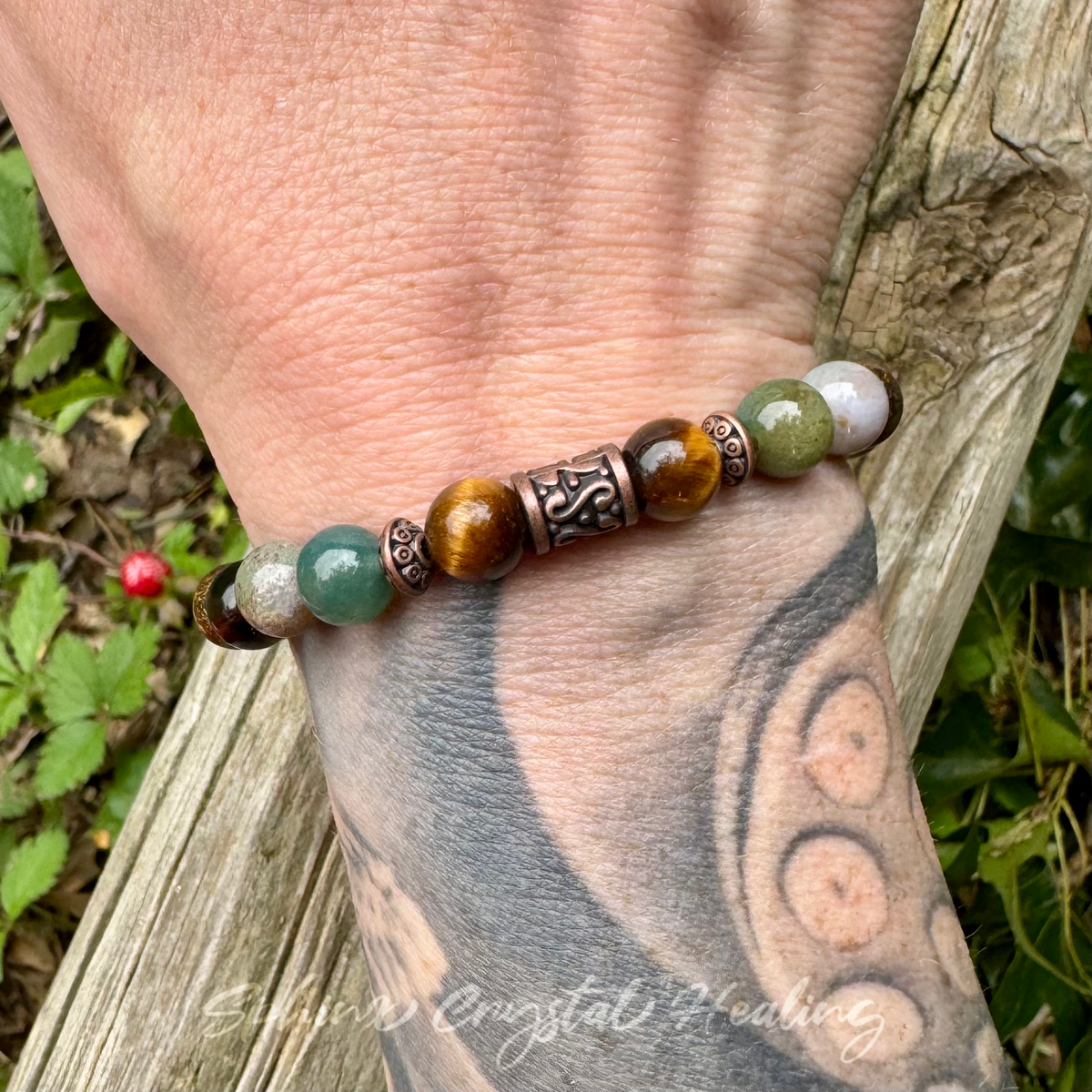 The Sagacious Mind • Indian Agate, Smoky Quartz, Bronzite & Tigers Eye Grounding Bracelet