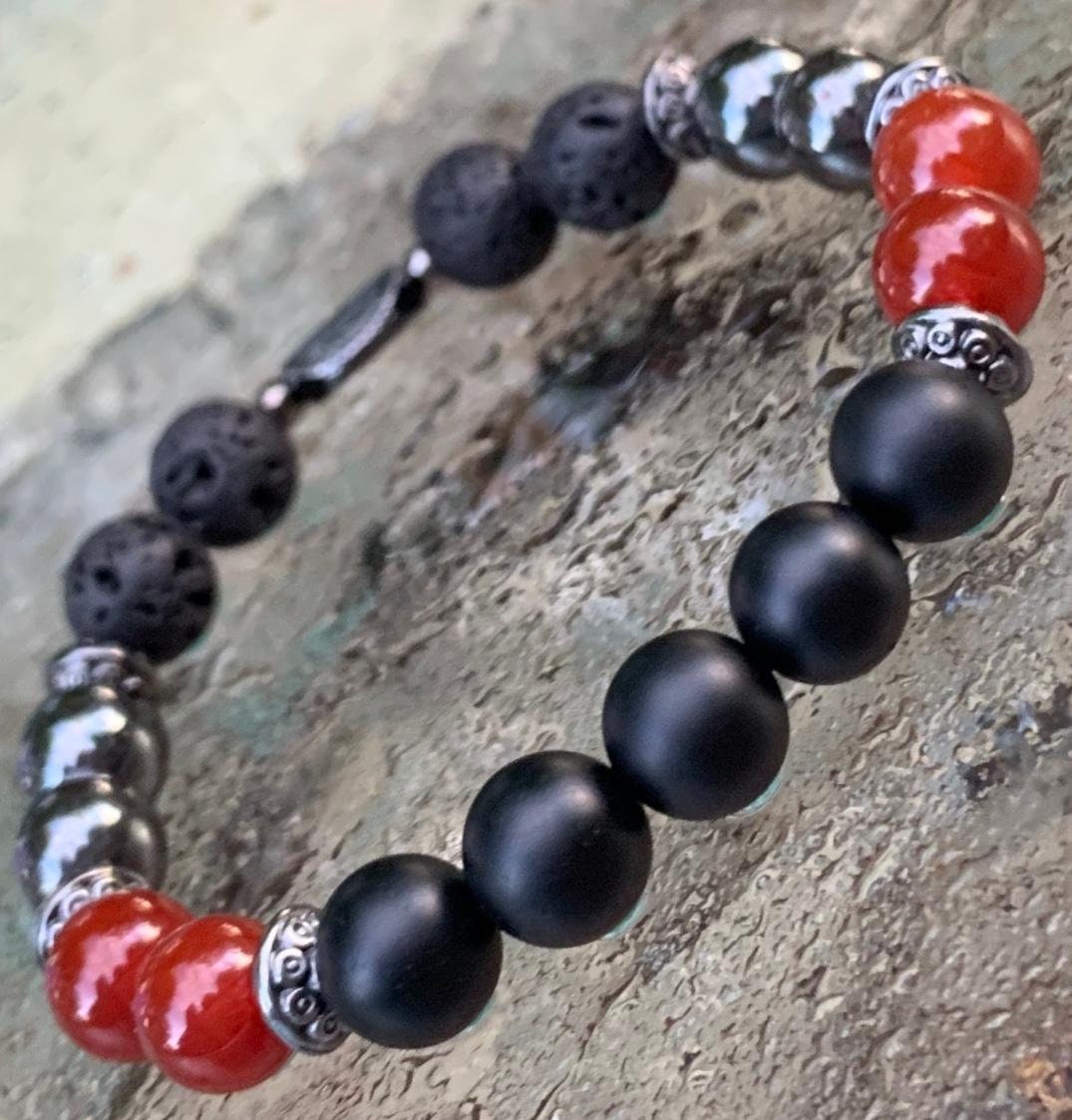 Strength - Courage - Protection " The Forge " Military - Crystal Healing - High Quality REAL Gemstone Bracelet - Spiritual Growth