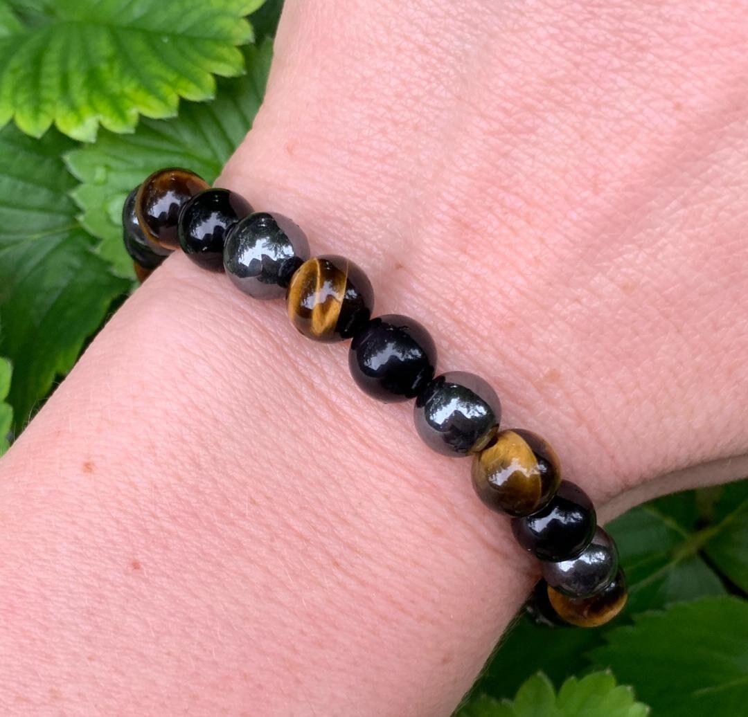 Protection Bracelet - Strength - Courage " Triple Threat " Aura Shield - Confidence - Anxiety Relief  - Crystal Healing Negativity Protector