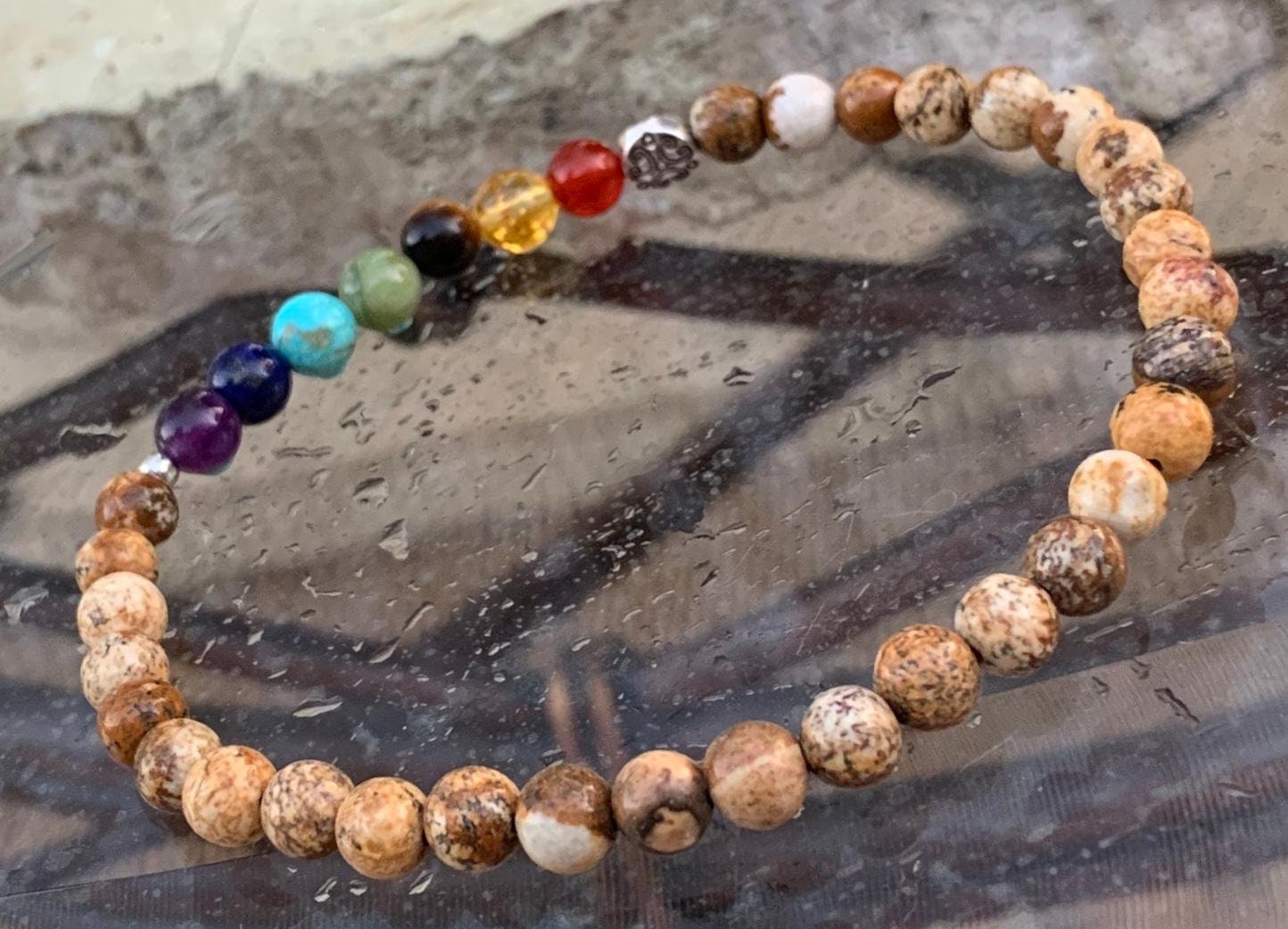 Chakra Balance Anklet - Grounding Picture Jasper - Grounded Connection to Earth - Crystal Healing - REAL Quality Gemstone Ankle Bracelet