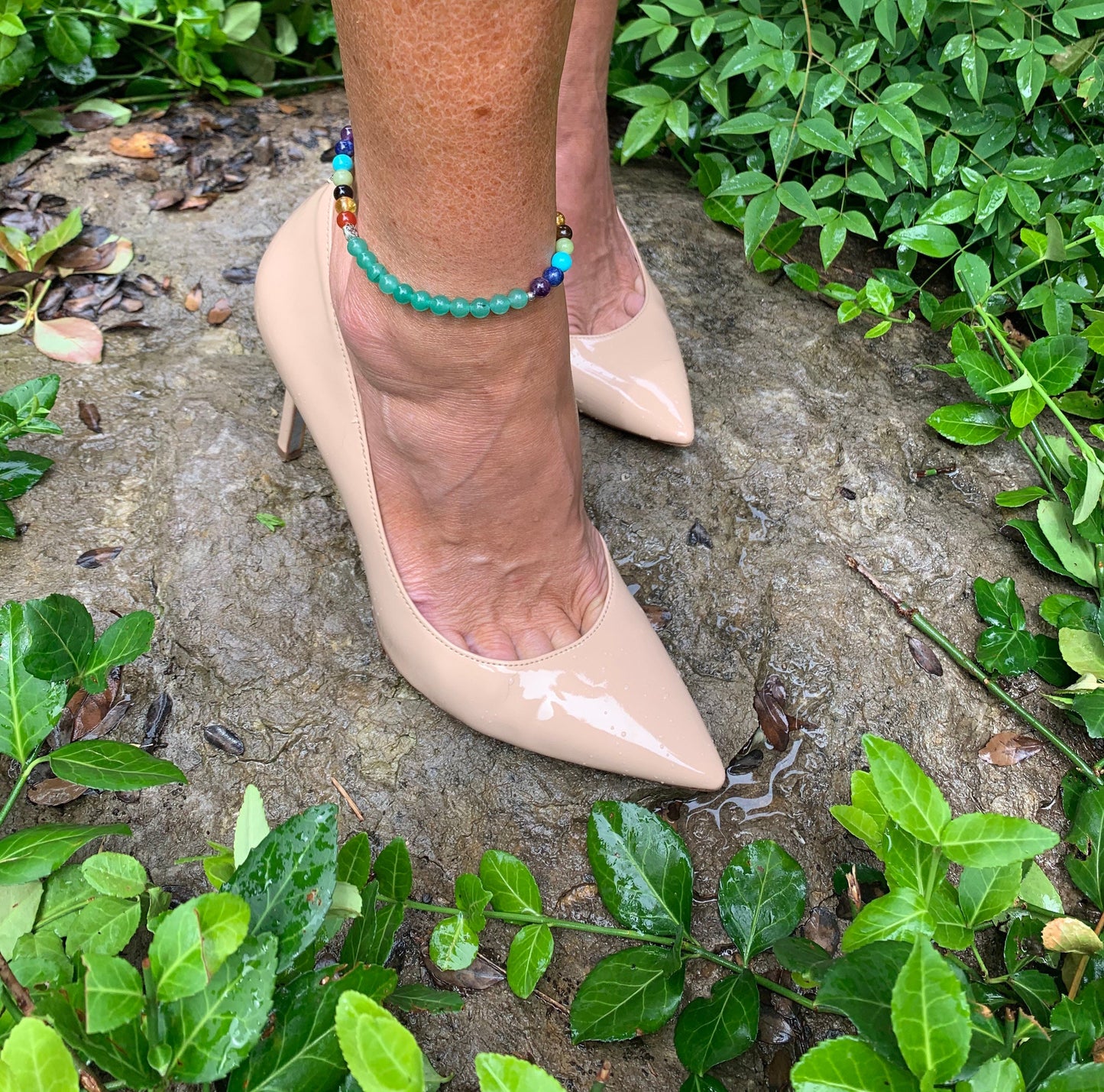 Chakra Balance Anklet - Green Adventurine - Emotional Healing - Real High Quality Gemstone Ankle Bracelet - Heart Activation and Protection