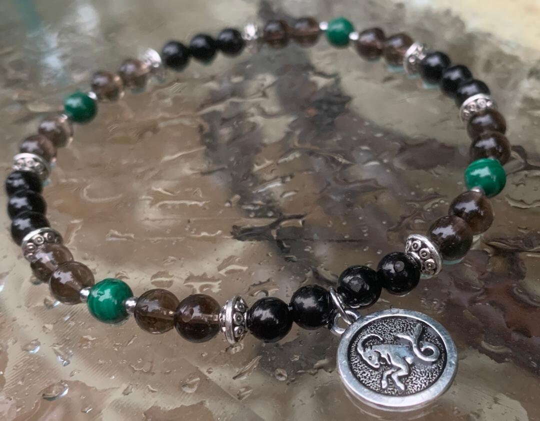 Capricorn Energy - Zodiac Horoscope Anklet " The Ambitious Capricorn " December January Birthday - Crystal Healing - REAL Gemstone Bracelet