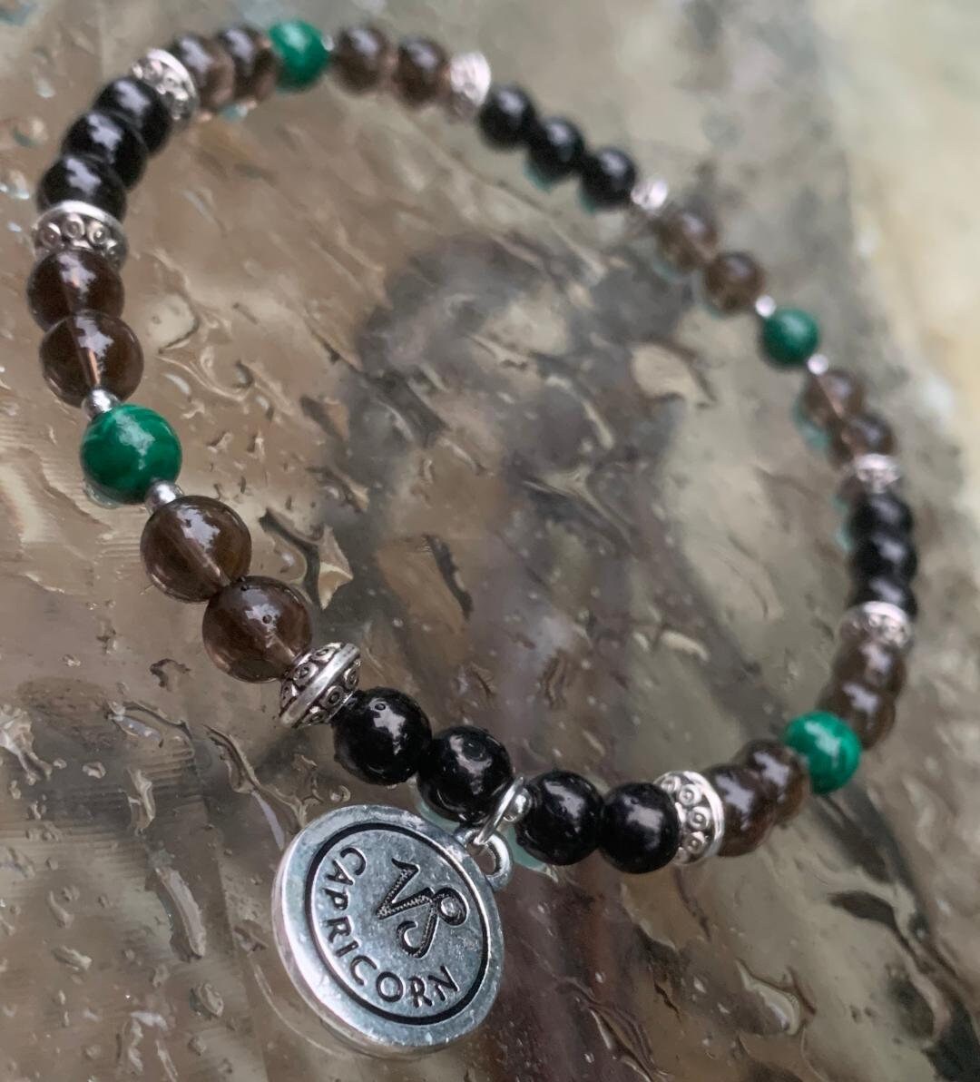 Capricorn Energy - Zodiac Horoscope Anklet " The Ambitious Capricorn " December January Birthday - Crystal Healing - REAL Gemstone Bracelet