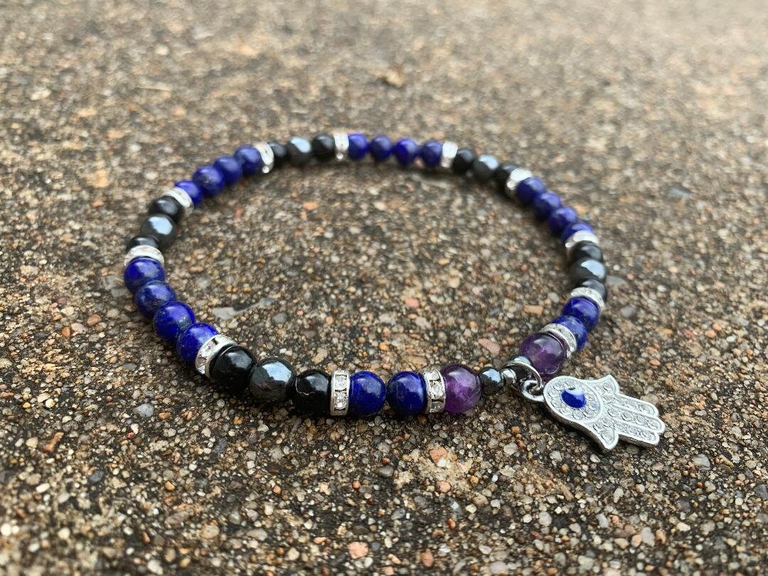 Evil Eye Protection - Negativity Block - Aura Shield - Nazaar Amulet - High Grade REAL Gemstones - Third Eye - Crystal Healing Anklet