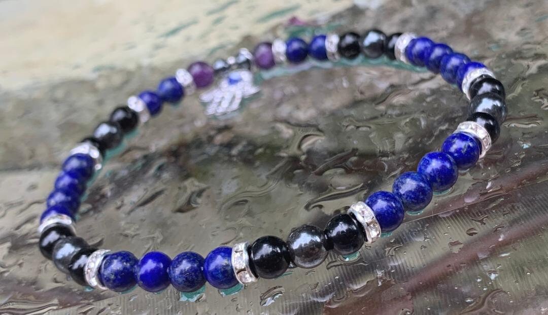 Evil Eye Protection - Negativity Block - Aura Shield - Nazaar Amulet - High Grade REAL Gemstones - Third Eye - Crystal Healing Anklet