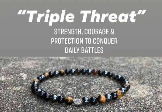 Anklet - Strength Courage Protection Shield " Triple Threat " Anxiety Support Relief Grounding AAA Gemstones Crystal Therapy Ankle Bracelet