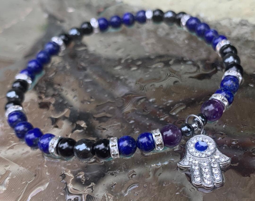 Evil Eye Protection - Negativity Block - Aura Shield - Nazaar Amulet - High Grade REAL Gemstones - Third Eye - Crystal Healing Anklet