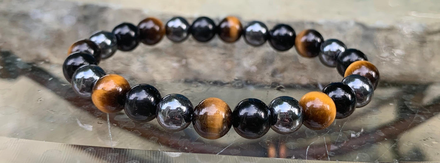 Protection Bracelet - Strength - Courage " Triple Threat " Aura Shield - Confidence - Anxiety Relief  - Crystal Healing Negativity Protector
