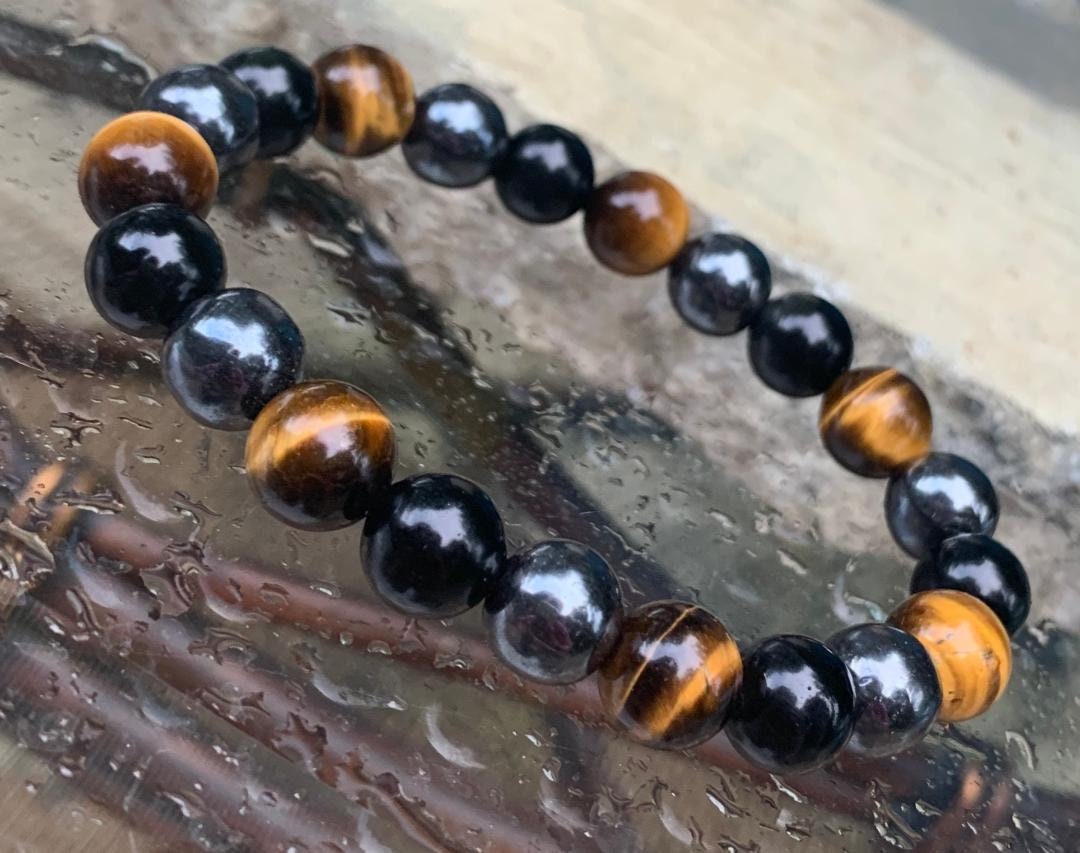 MENS 10MM Protection Bracelet - Strength - Courage " Triple Threat " Aura Shield - Confidence - Anxiety Relief  - Crystal Healing Gemstones