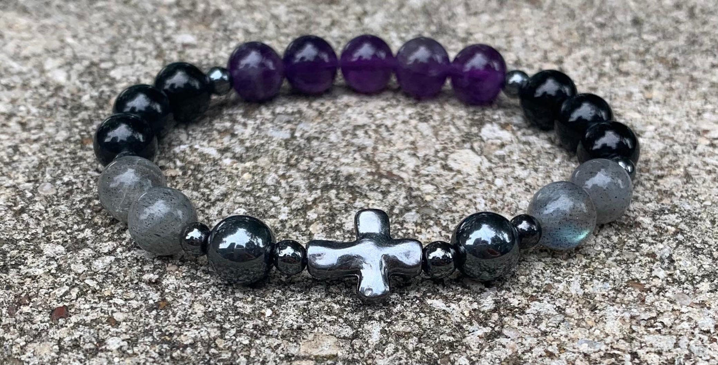 Christian Empath Protection " Shield Of Faith "  Black Tourmaline - REAL High Quality Gemstones - Crystal Healing Empathy Bracelet