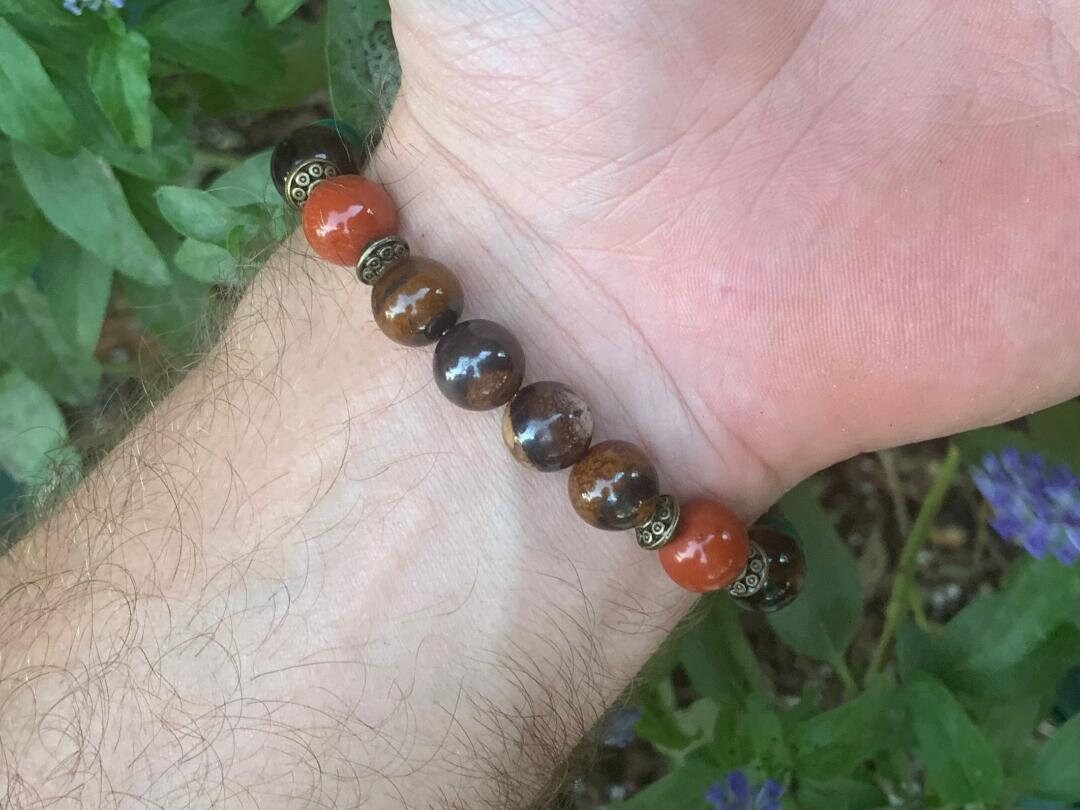 MENS 10MM - PTSD Trauma Recovery - Emotional Abuse Healing " The Strength Of Terra " Sadness - Depression - REAL Crystal Gemstone Bracelet