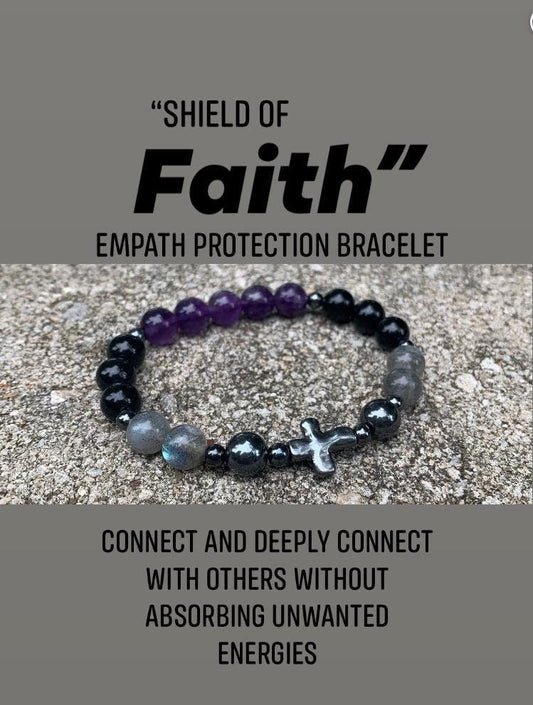 Christian Empath Protection " Shield Of Faith "  Black Tourmaline - REAL High Quality Gemstones - Crystal Healing Empathy Bracelet