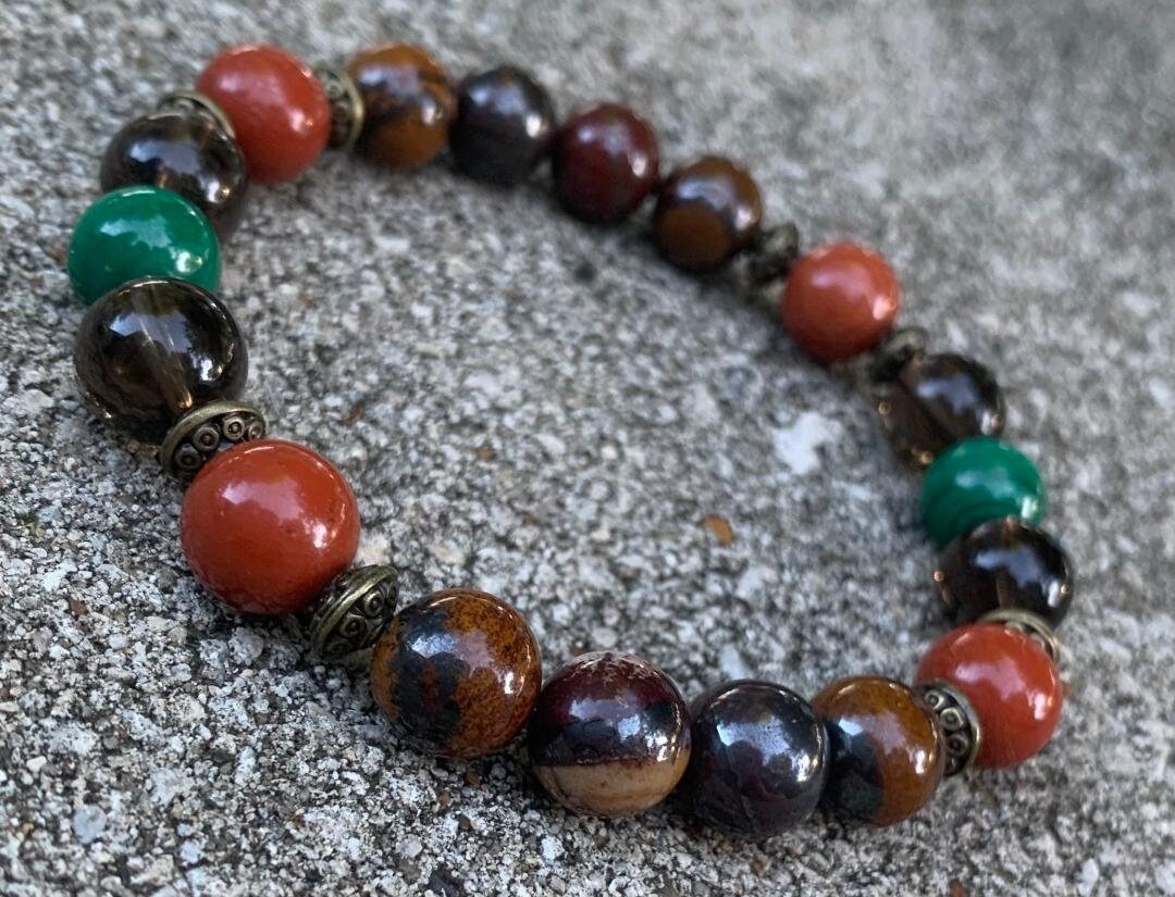 MENS 10MM - PTSD Trauma Recovery - Emotional Abuse Healing " The Strength Of Terra " Sadness - Depression - REAL Crystal Gemstone Bracelet