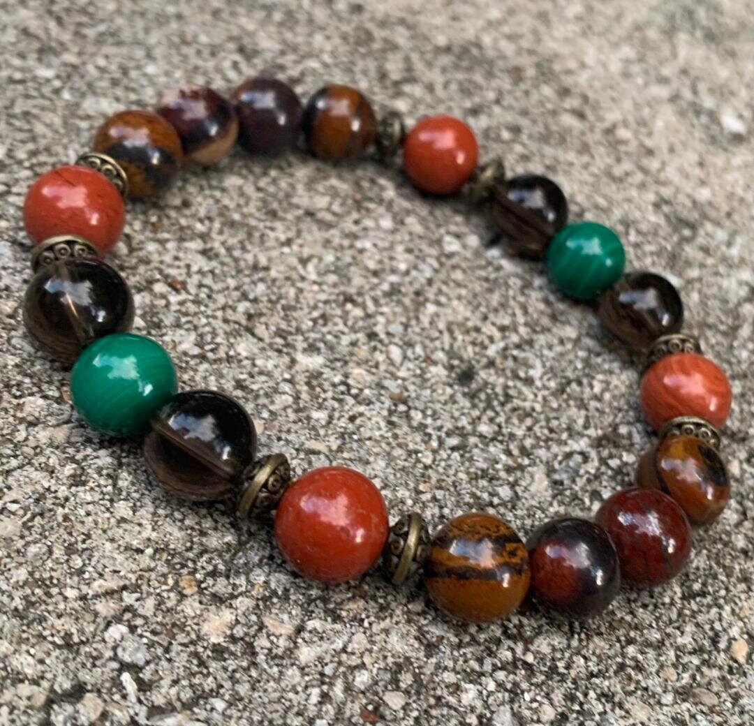 MENS 10MM - PTSD Trauma Recovery - Emotional Abuse Healing " The Strength Of Terra " Sadness - Depression - REAL Crystal Gemstone Bracelet