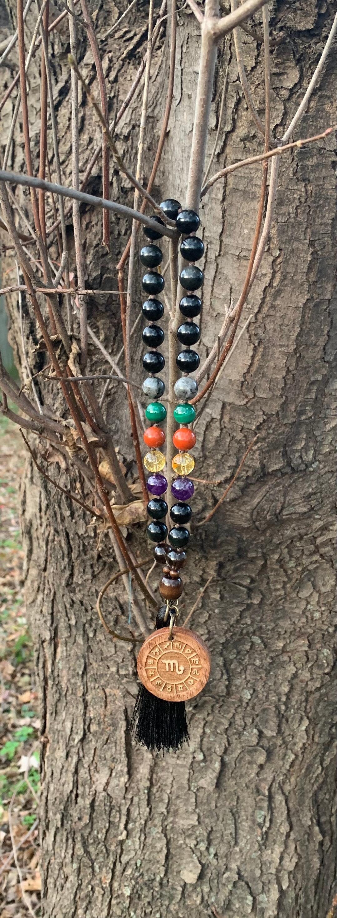Scorpio Energy Car Charm - Zodiac Horoscope " The Protector Scorpio " October November Birthday - Crystal Rear View Mirror Mala Ornament