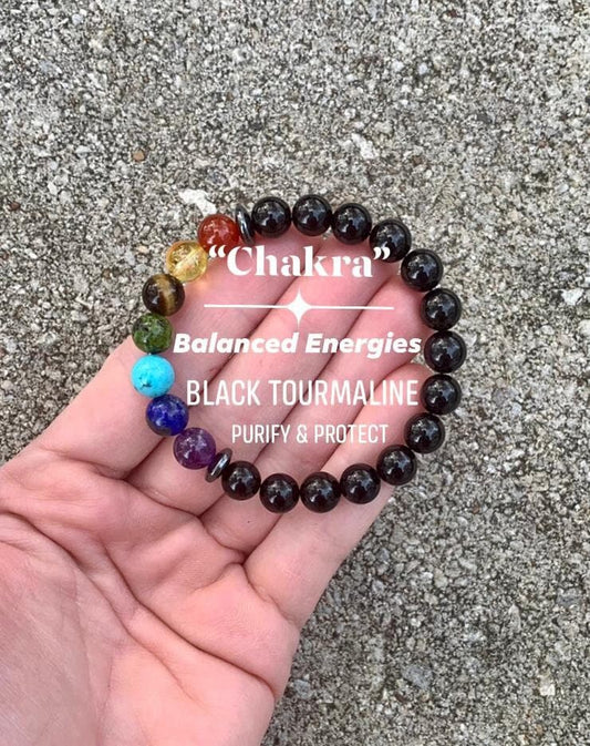 Protect and Cleanse The Auric Field - Balance Chakra Energy  - Black Tourmaline & Hematite - Quality Crystal Healing and Gemstone Bracelet