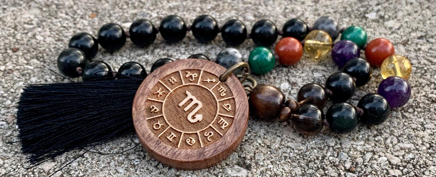 Scorpio Energy Car Charm - Zodiac Horoscope " The Protector Scorpio " October November Birthday - Crystal Rear View Mirror Mala Ornament