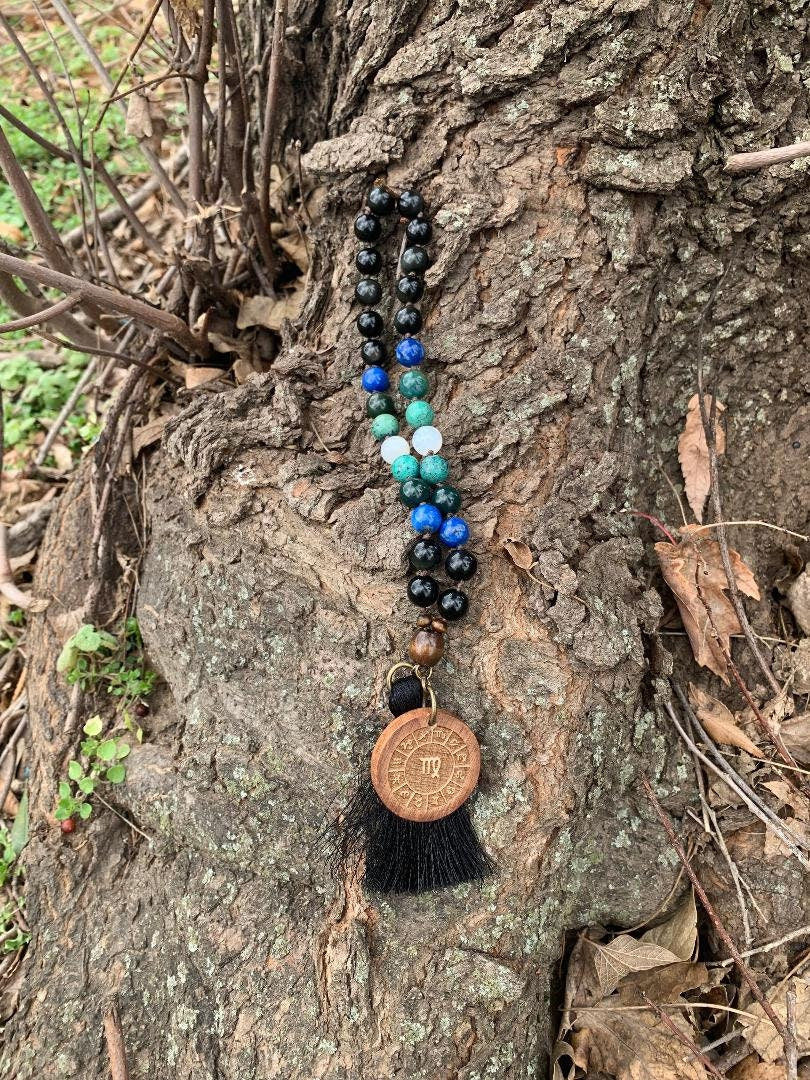 Virgo Energy Car Charm " The Humble Virgo " August & September Birthday - Crystal Healing Gemstones - Rear View Mirror Zodiac Car Ornament