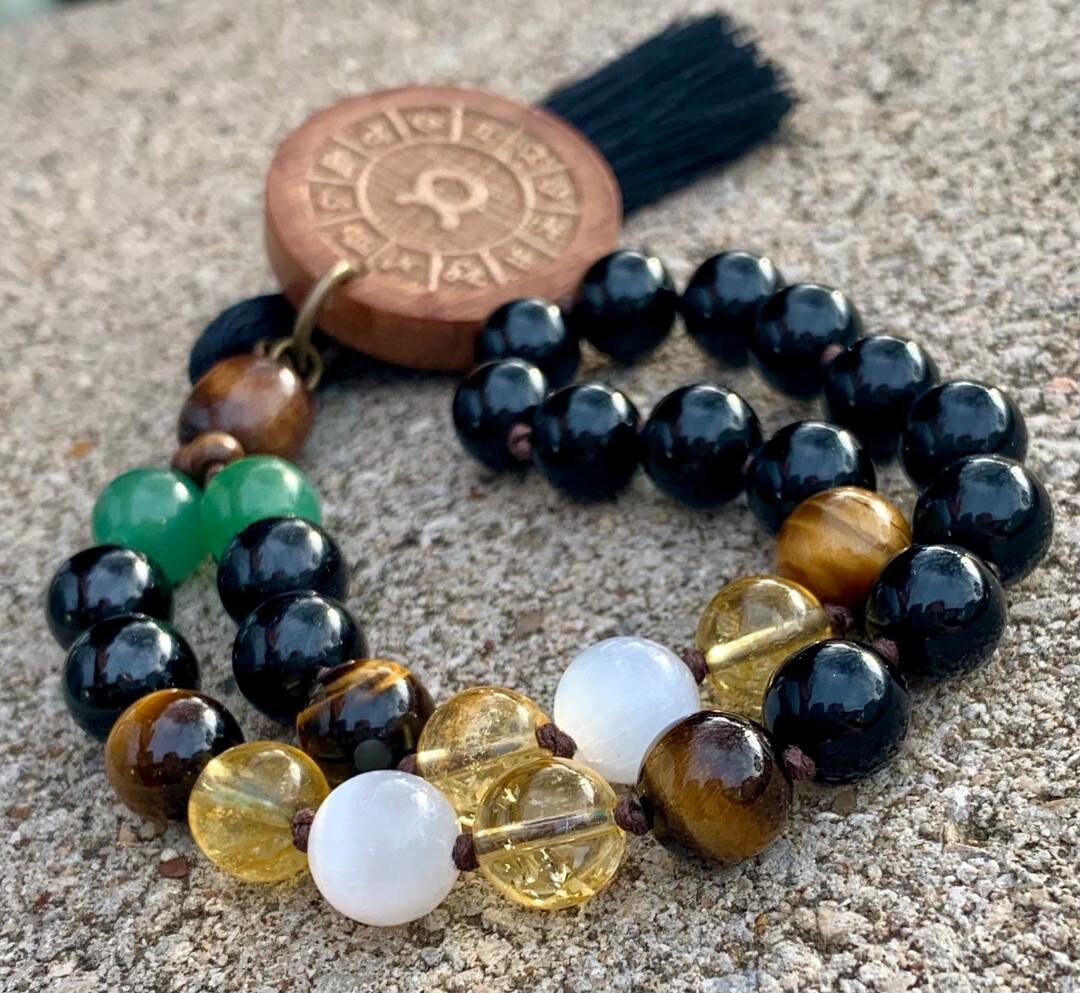 Taurus Energy Car Charm - Zodiac Horoscope " The Determined Taurus " April May Birthday - Crystal Healing Rear View Mirror Mala Ornament