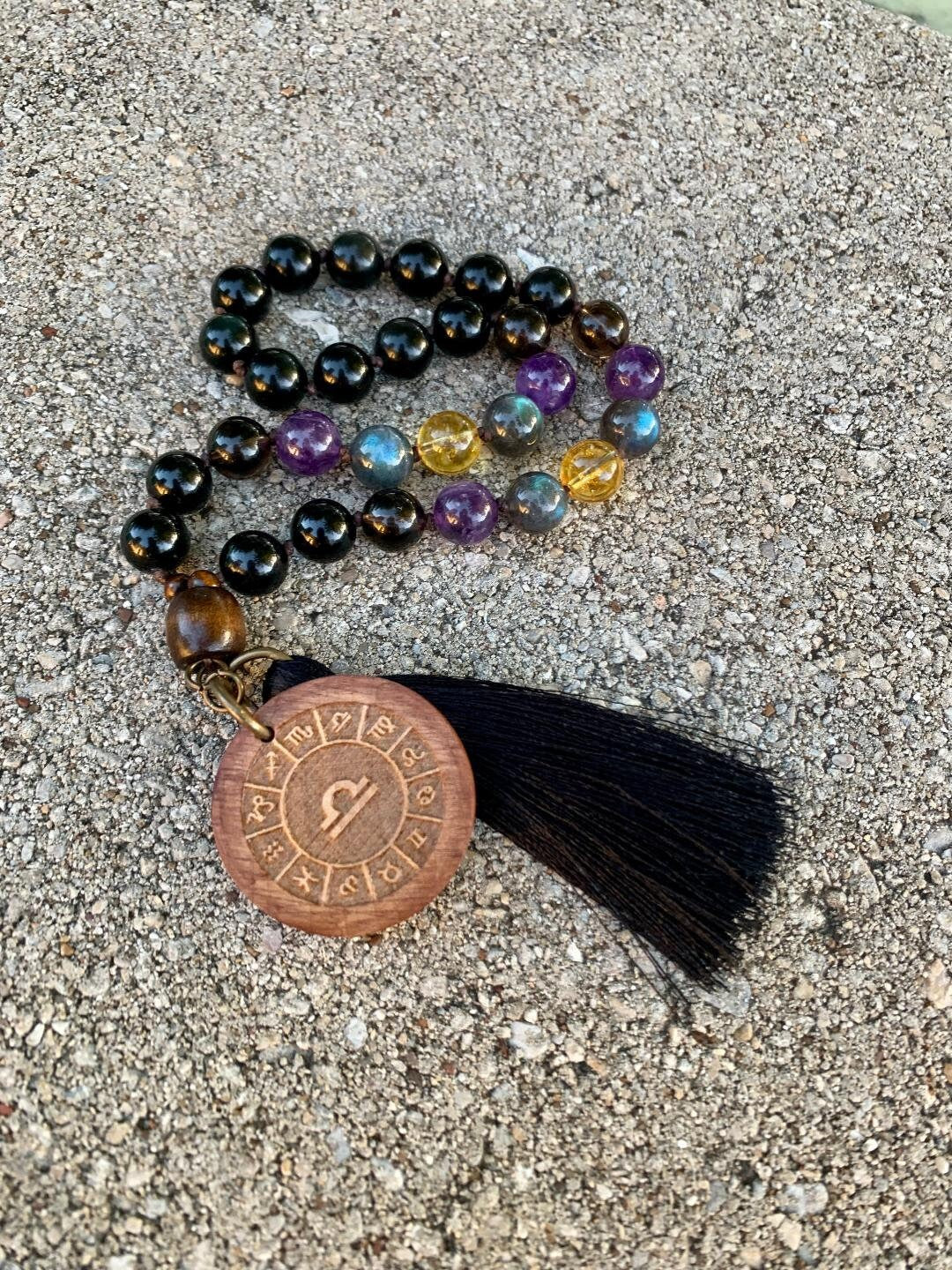 Libra Energy Car Charm - Zodiac Horoscope - "The Diplomat Libra" September October Birthday - Crystal Healing Rear View Mirror Mala Ornament