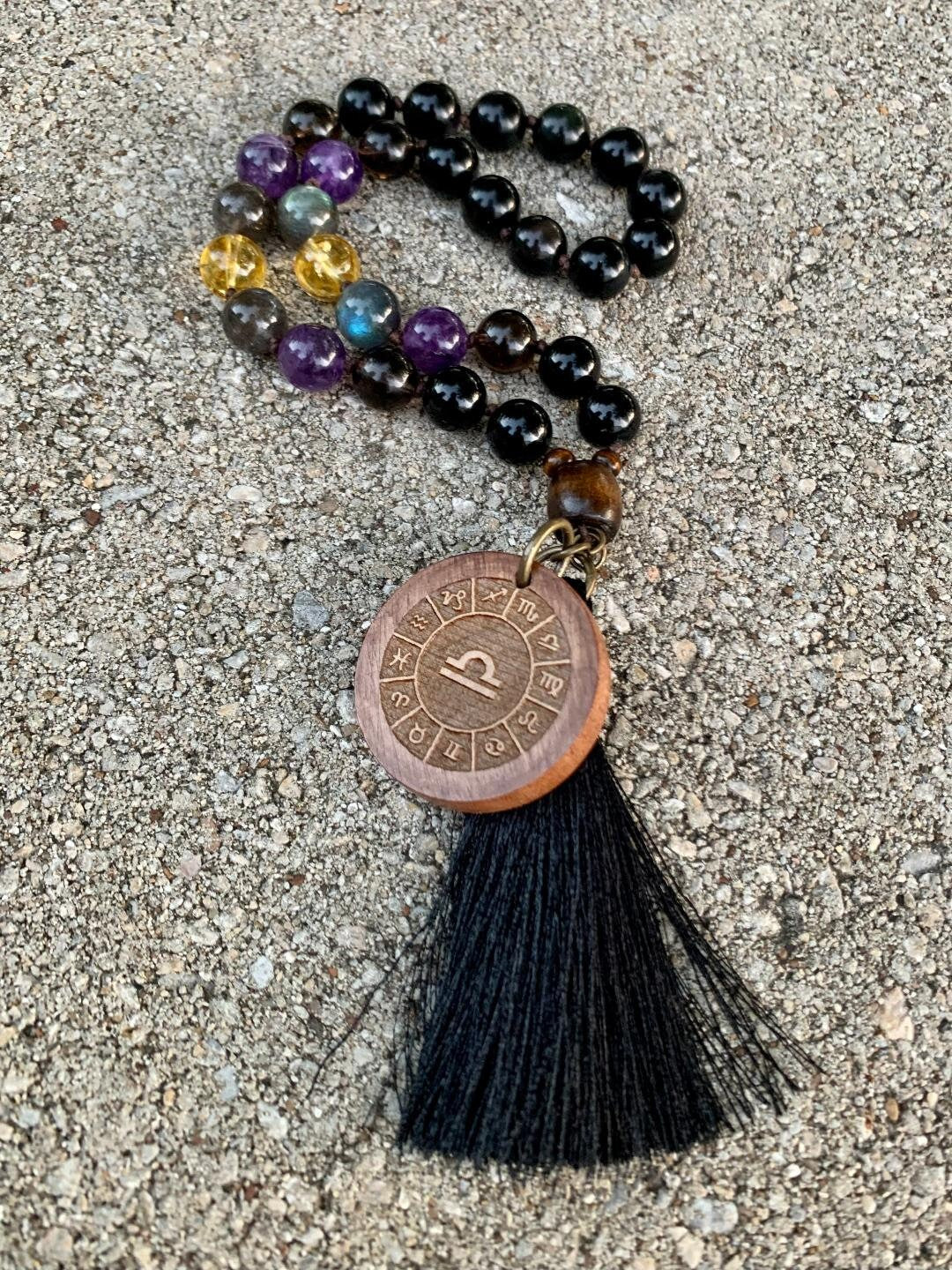Libra Energy Car Charm - Zodiac Horoscope - "The Diplomat Libra" September October Birthday - Crystal Healing Rear View Mirror Mala Ornament
