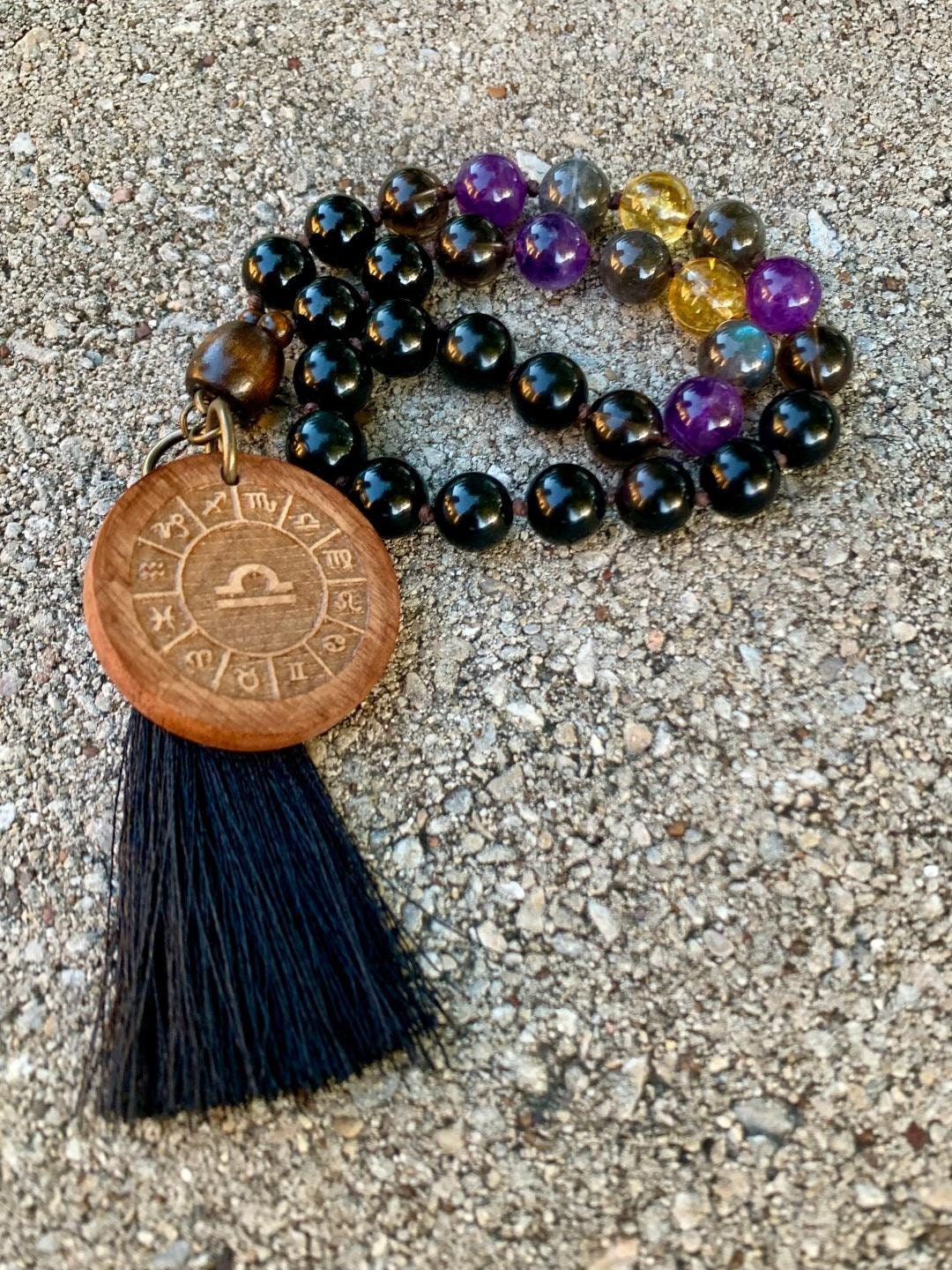 Libra Energy Car Charm - Zodiac Horoscope - "The Diplomat Libra" September October Birthday - Crystal Healing Rear View Mirror Mala Ornament