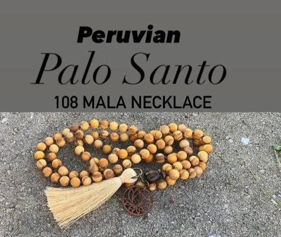 Peruvian Palo Santo Mala Necklace - Aura Cleansing - 108 Beads - Meditation Mantra Tool - Spiritual Growth - Protection Shield - Real Wood